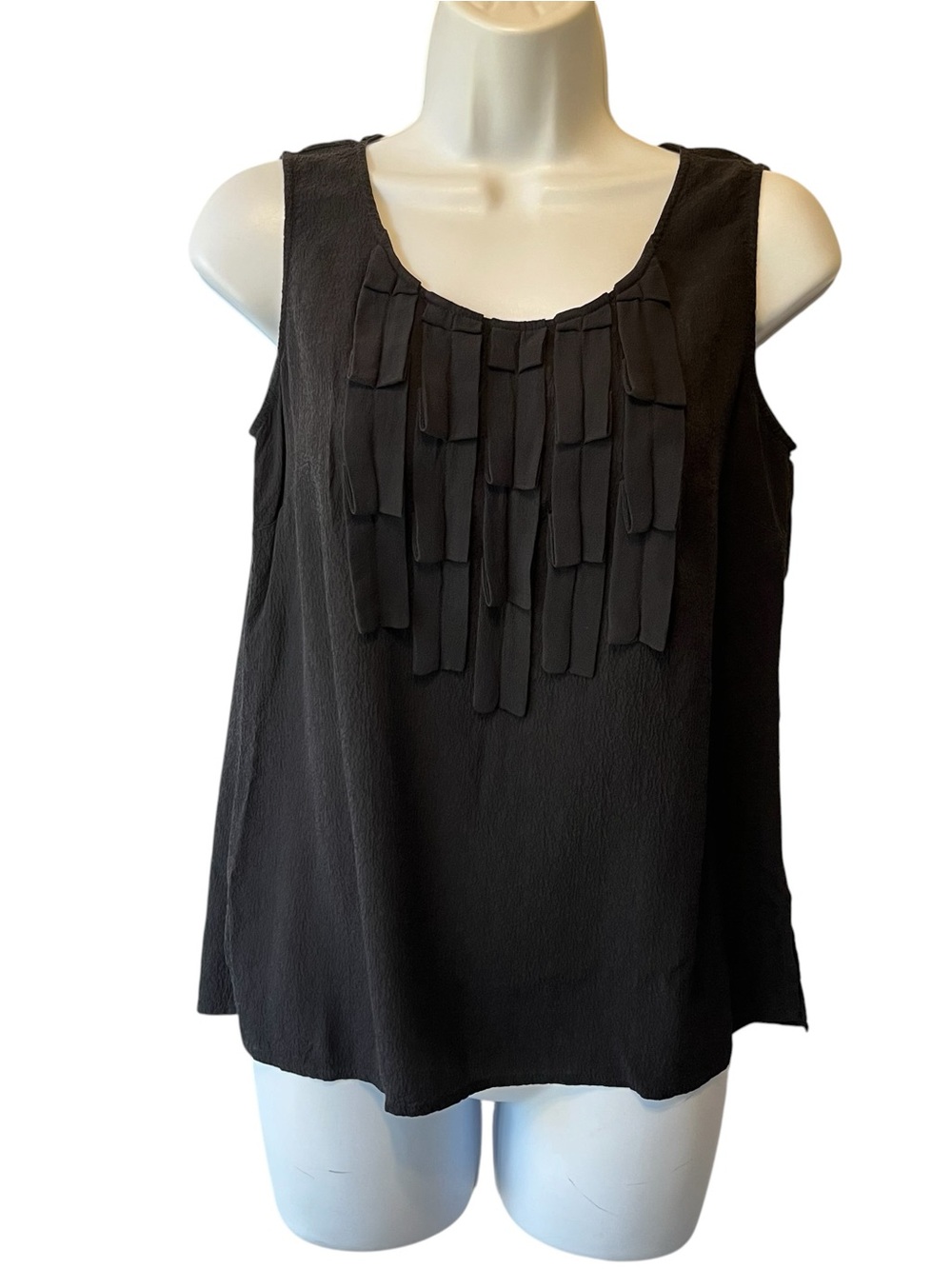 Citron Santa Monica S 100% Silk tank top Black Crinkle Pleated Sleeveless blouse